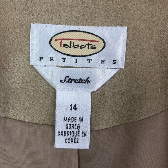 Talbots Faux Suede Mole Skin Blazer 14P Tan Quiet Luxury Academia Office Open - Picture 8 of 8
